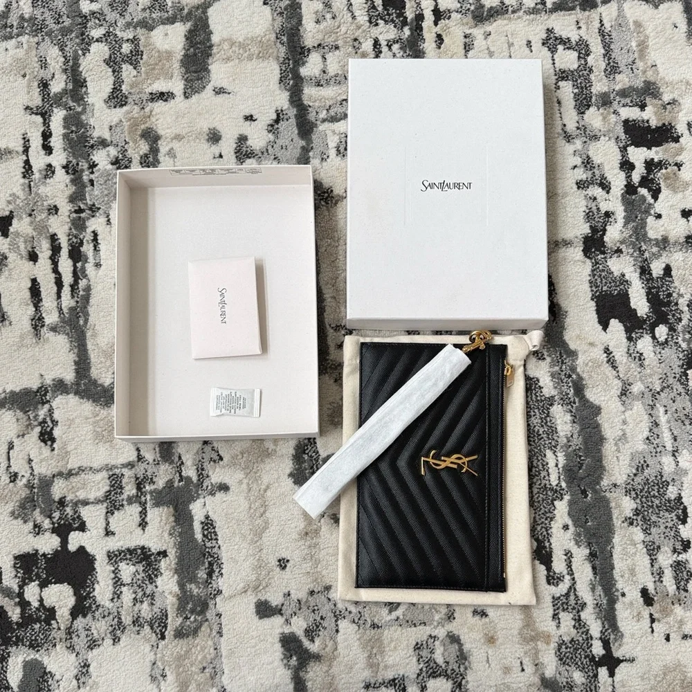 Saint Laurent Black Clutch with Gold Logo - Picture 4 of 6